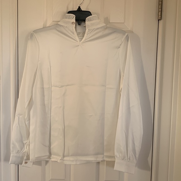 Pearl white satin blouse, pearl white, M - Picture 4 of 7